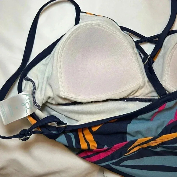 2/$30 Kona Sol Medium Tankini Tropical Top Blue Fuschia Orange Swim Top Swim - Picture 9 of 12